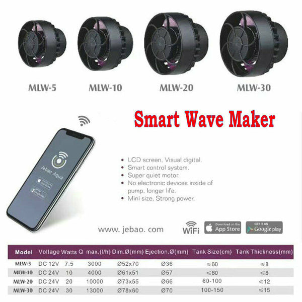 New Jebao WIFI Wavemaker Aquarium Wave Pump for Marine Reef Coral Tank With LCD Display Screen and Smart Controller,MLW5, MLW10, MLW20, MLW30